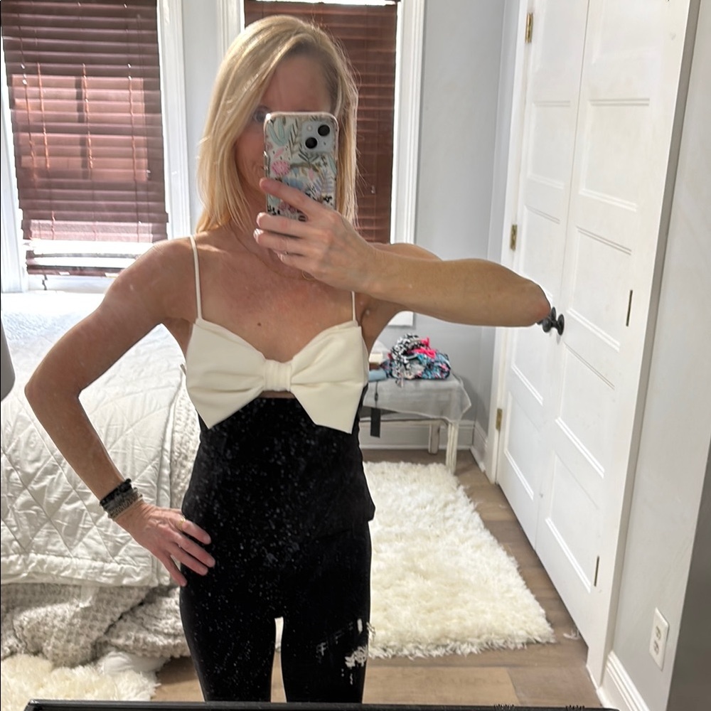 Zara Elegant Black Blouse with White Accent